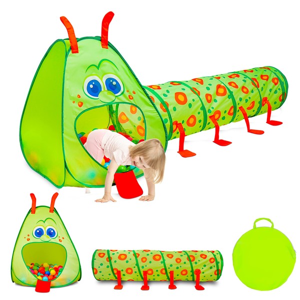 Kiddey Caterpillar Kids Play Tunnel and Tent | 2 Pc.