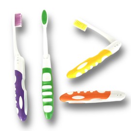 ALAZCO Comfort Hold Travel Toothbrush On The Go Folding Medium Bristle Brushes Compact Size Ergonomic Foldable Tooth Brush Camping Gym School Locker Backpack TSA Approved (4pc Medium)