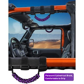 Savadicar - 2 asas de agarre de barra enrollable, mango de agarre de tela circular compatible con Jeep Wrangler CJ YJ TJ JK JKU JL JLU y Gladiator JT, accesorios interiores, morado, 2 unidades