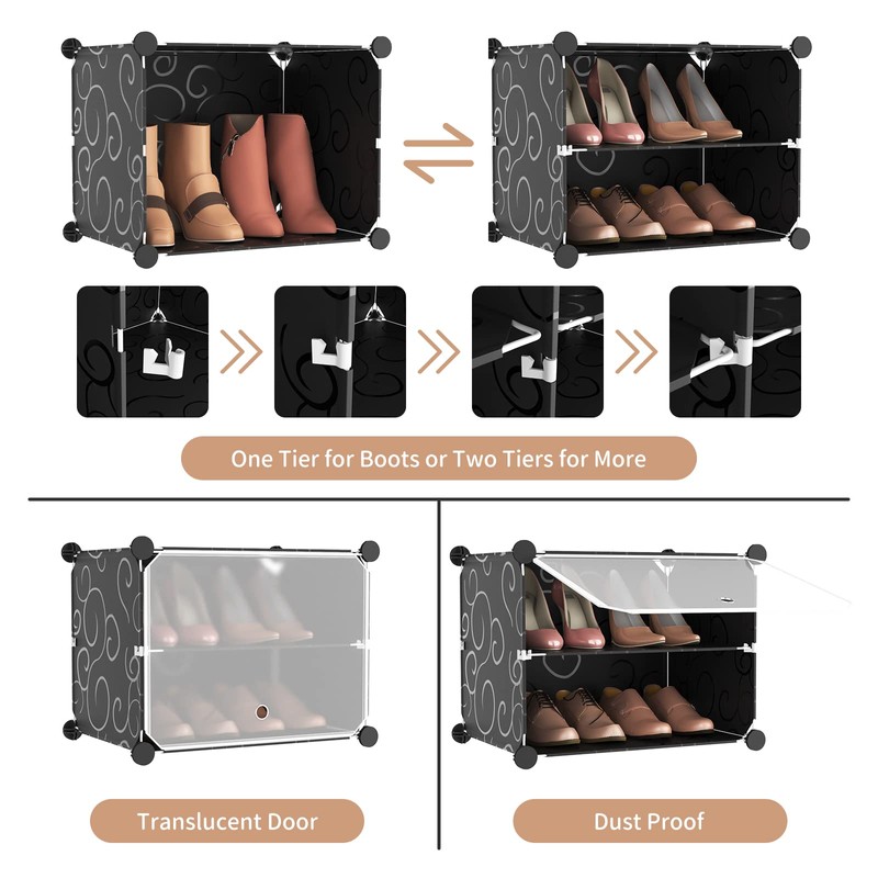 ROJASOP 6-Tier 24-Pair Expandable Shoe Rack Organizer with 2 Hooks,