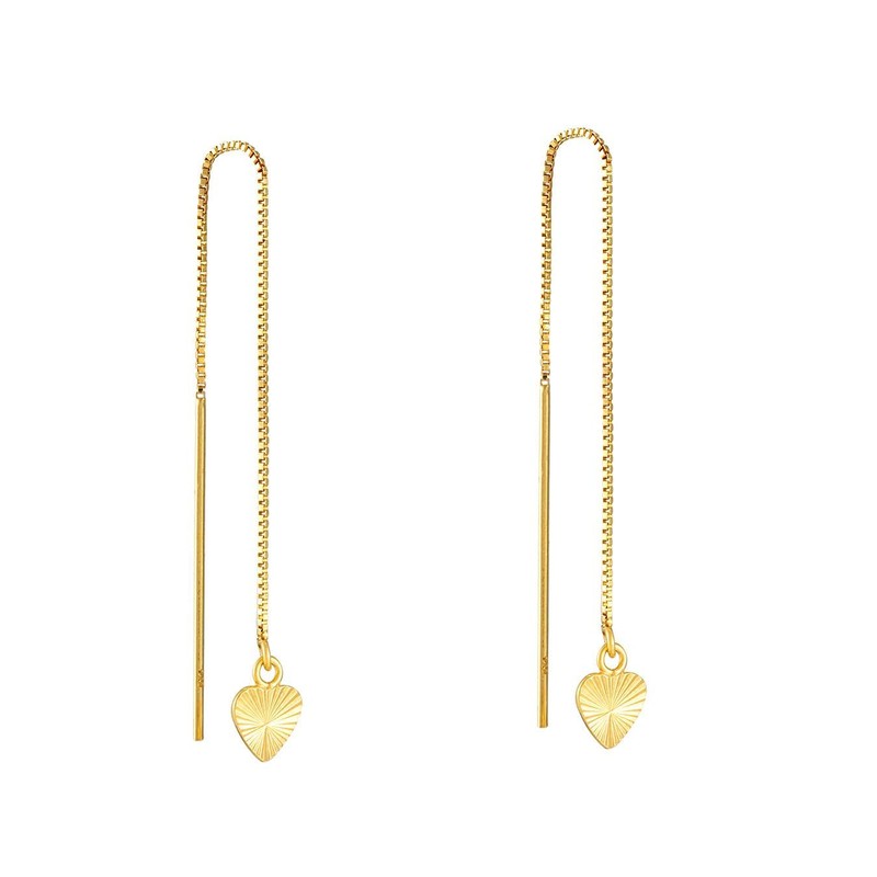 Sterling Silver Diamond Cut Heart Threader Earrings