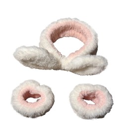 BINJO Juego de diademas y muñequeras para lavado facial, color blanco