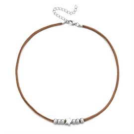 Dcfywl731 Boho Star Necklace Leather Choker Necklace Adjustable Silver Chain Necklace Surfer Necklace Summer Beach Beads Necklace Simple Pendant Jewelry