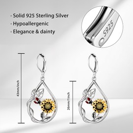 Sunflower Earrings for Women Trendy Sterling Silver Dangle Drop Earrings