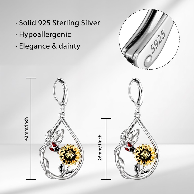 Sunflower Earrings for Women Trendy Sterling Silver Dangle Drop Earrings