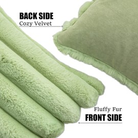 Neelvin Green Faux Fur Cozy Soft Striped Decorative Throw Pillow Covers 12x20 inch Set of 2,Velvet Pillowcase Cushion Case for Sofa Couch