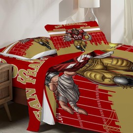 Allenjoy San Francisco American Football Red Heritage Sheets Set with Fitted Sheet, Flat Sheet and 1 Pillowcase for Men Boys Fans Son Husband Bedding Bedroom Decor, Twin Size