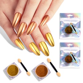 MelodySusie 2Pcs Chrome Nail Powder for Gel Nails,Metallic Mirror Effect Pigment Stylish and Technological Fine Glitter for Home DIY Salon Use