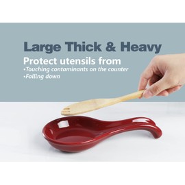 ONEMORE Ceramic Spoon Rest for Stove Top - Extra Wide Heat-Resistant Ladle Holder for Kitchen Counter Utensils/Tools - Large, Red