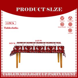 COSORO 137 * 274cm Plastic Christmas Tablecloths Party,Large Xmas Table Cloth Rectangle Checkered Snow Pattern Tablecloth Party Table Cover for Christmas Party Tableware Decorations Tablecloth