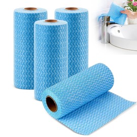 dogmoon Wiping Cloths on a Roll, 4 Rolls Reusable J Cloth, Non-Woven Fabrics Kitchen Towels, Cleaning Cloth, Multi-Purpose Wiping Cloth Rolls for Living Room, Kitchen, Dining Table (Blue)