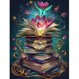 Pavemlo Diamond Painting Kits Book, DIY 5D Diamond Embroidery Painting Kits Luminous Lotus Full Drill Crystal Set Rhinestone Embroidery Pictures DIY Diamond Painting for House Wall Decoration 30 x 40