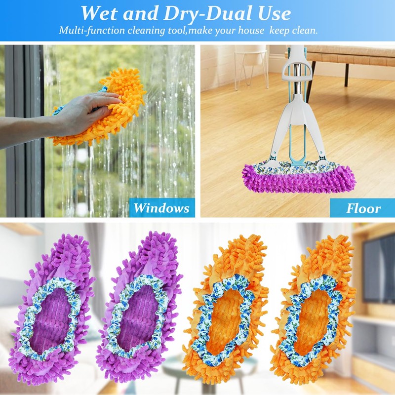 4 Pieces (2 Pairs) Shoe Cover Duster Mopping Slippers, Microfiber