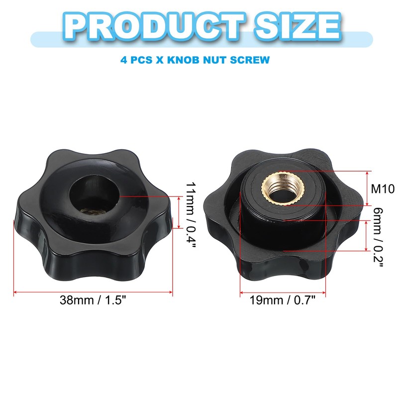 PATIKIL M10 x 38mm Through Hole Knob Nut Screw, 4