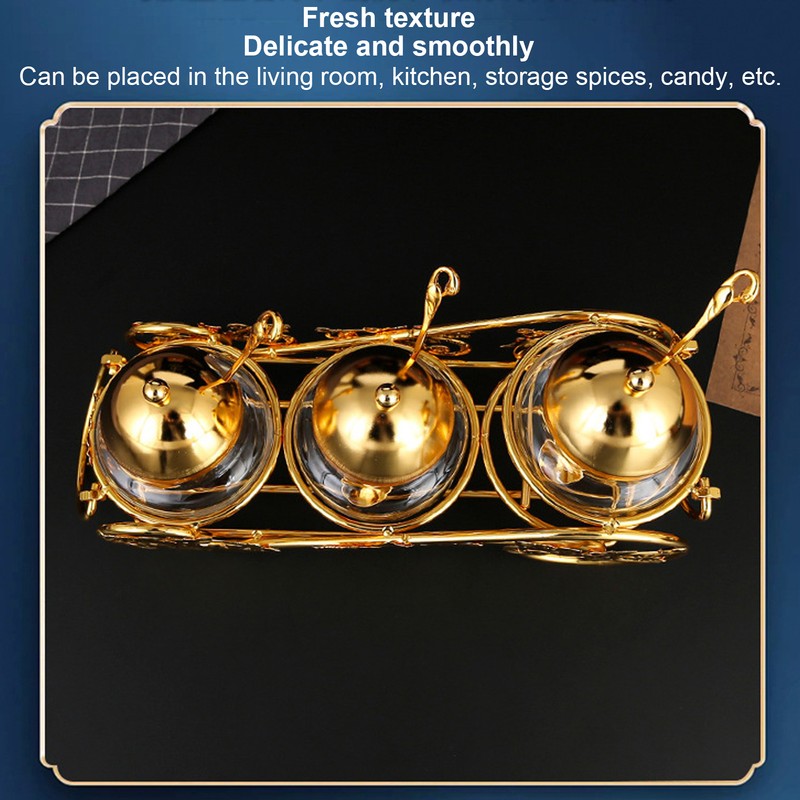 3 Piece Set European Style Gold Sugar Jar with Lid