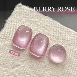 GAOY GAOY Jelly Pink Cat Eye Gel Nail Polish, 16ml Glitter Holographic Nail Polish with Magnet, Reflective Translucent UV Gel, 3098 Berry Rose