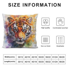 Watercolor Tiger Decorative Throw Pillow Covers 18x18 Inch Farmhouse Cushion Cover Plush Pillow Case for Couch Sofa Bed Outdoor Home Decor