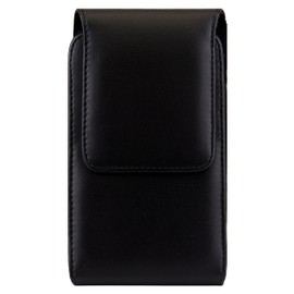 SumacLife Vertical Vegan Leather Pouch Holster Belt Clip with Rotatable 360 Swivel and Magnetic Flap for Large Smartphones - Retail Packaging - Black