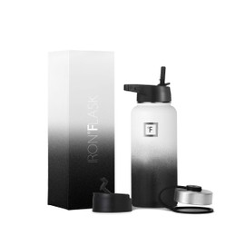 Iron Flask Sports Water Bottle-32oz 3 Lids (Straw Lid), Vacuum Insulated Stainless Steel, Hot Cold, Modern Double Walled, Simple Thermo Cup (Day & Night)