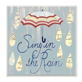 The Stupell Home Decor Collection Sing in the Rain Umbrella and Drops Wall Plaque Art