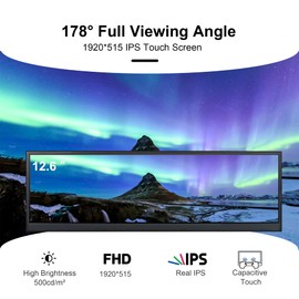 wisecoco 12.6 Inch Mini Touch Screen Monitor Secondary Screen FHD IPS Stretched Bar LCD Display 1920X515 HDMI for PC Laptop Computer Health Speed Windows Sub CPU GPU Temperature Display R126F01T-HB