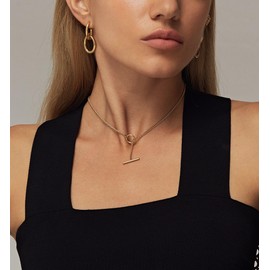 Funsanny Gold Chian Necklace for Women - Dainty Chain Necklace Trendy Thin 14K Gold Plated Cuban Link Chain OT Bar Pendant Toggle Choker Necklace for Women Non Tarnish Fashion Jewelry Gifts