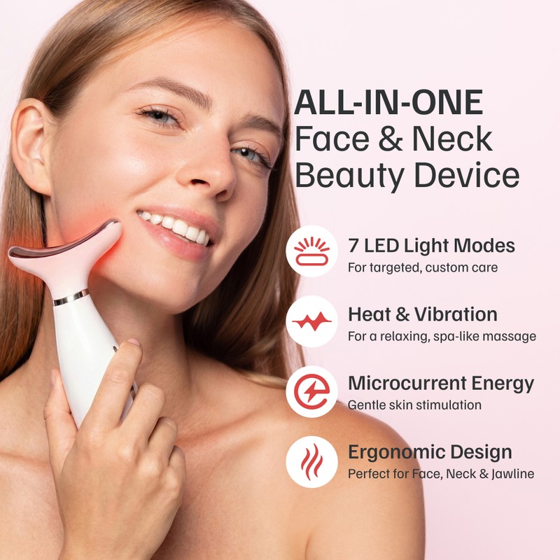 Facial & Neck Massager – 7-Color LED Heated Vibration Face