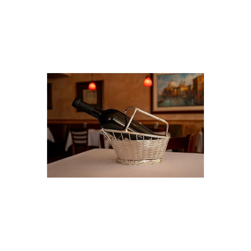 9.75 Inch Silver Plated Wine Bottle Cradle with Basket Weave