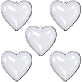 TKY Plastic Balls, Plastic Spheres, Ornaments, Balls, Decoration, Clear, Hollow, Decorative, Storage, DIY, Set of 5 (Heart)