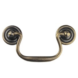 MuDuJia 4-Pack 3.5" Hole Centers Dark Antique Brass Hanging Ring Puller Drawer Pull Handle Cabinet Knob Gooseneck Puller Wardrobe Handle for Dresser Screw Pitch89mm (Antique Brass,4)