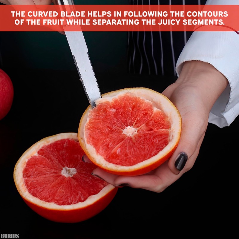 BURIUS Grapefruit Knife Curved Serrated Blade – Stainless Steel Fruit