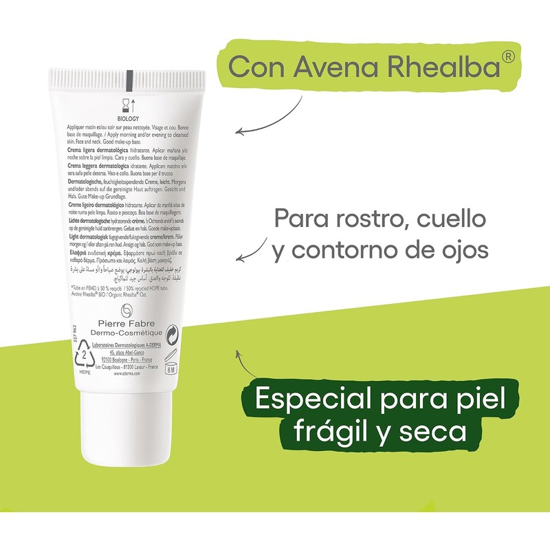 ADERMA, Biology Crema Hidratante Ligera Dermatológica, Para Piel Frágil Normal