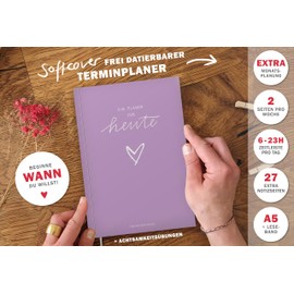Eine der Guten A5 Diary - Undated Calendar, Softcover Weekly Planner without Date, Vertical Layout, Diary for Flexible Starting, Purple White with Heart, Climate Neutral, FSC Paper