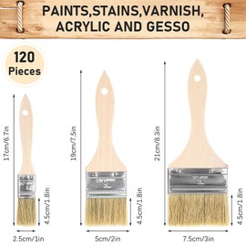 Chip Paint Brushes 120 Pack,Disposable Paint Brushes 3 Sizes(1" 2" 3"),Natural Bristle Painting Brushes Bulk,Wooden Stain Brushes for Paint, Glues, Varnish, Fence, Cabinets,Furniture,Painting Walls