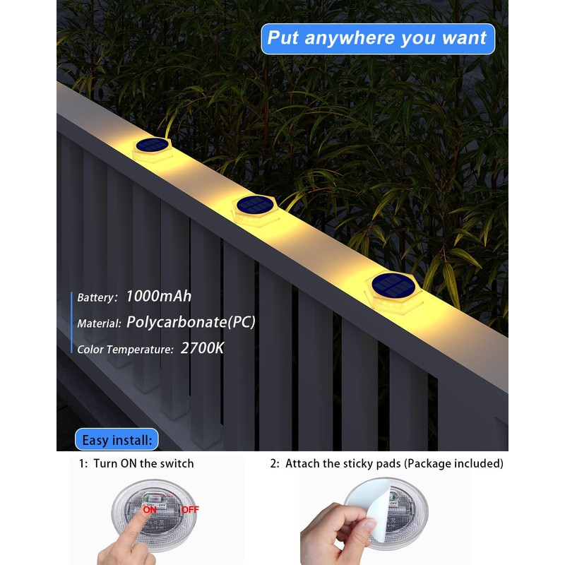 DetarZinLED Solar Step Lights for Outside Waterproof, 4 Pack Warm