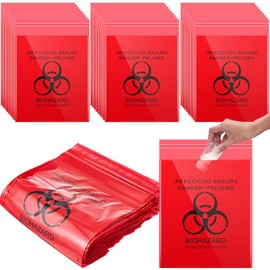 Geyoga 500 Pieces Red Biohazard Bags 11 x 15 Inches/ 28 x 38 cm Small Waste Trash Bags Stick on Red Biohazard Infectious for blood Vomit for Hospitals Wards Tattoo Parlors and More