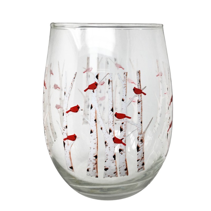 Banberry Designs Cardinal Stemless Wine Glasses - Cardinals Perched on