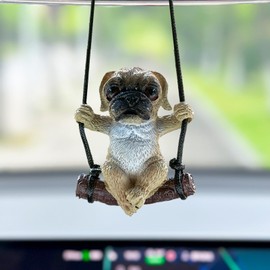 Car ornaments, cute dog pug pendant car mirror car mirror ornaments hanging car mirror accessories birthday gifts decoration charm car hanging
