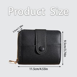 fKiZanthene Black PU Leather Ladies Purse, Compact Wallet with 5 Card Slots for Everyday Use