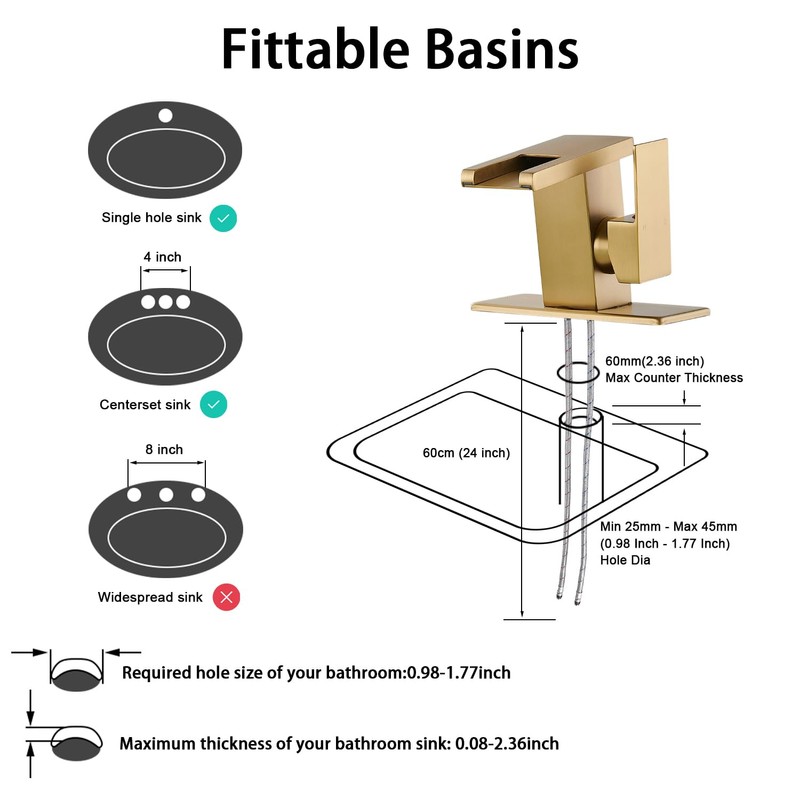 AVSIILE LED Bathroom Sink Faucet, Brushed Gold Waterfall Single Hole