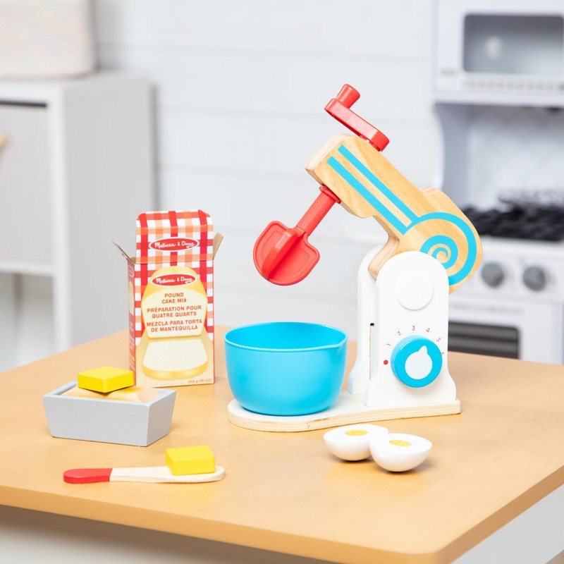 Melissa & Doug Make-a-Cake, 10-Piece Wooden Mixer Set with Play