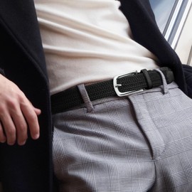 MATLAB Pack of 2 Unisex Stretch Belt Fabric Belt Elastic Braided Belt for Men and Women 3.3 cm, Black & Black