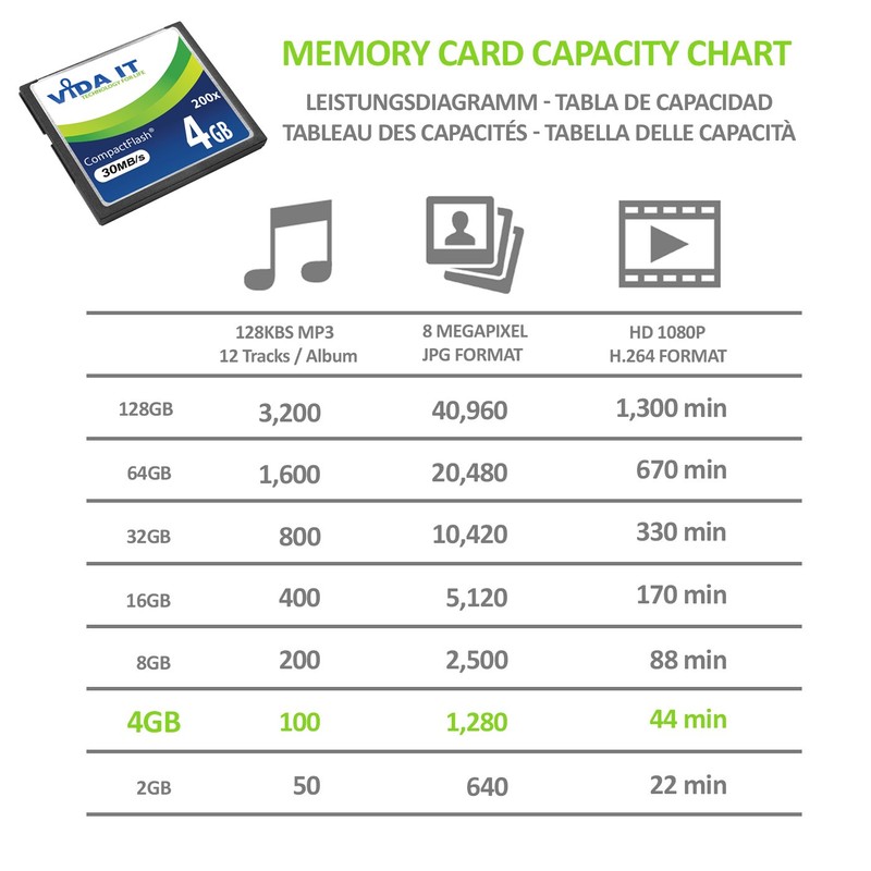 Vida IT 4GB Compact Flash CF Memory Card 200x 30Mb/s