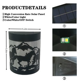 Horse Solar Wall Lights,Set of 2 Solar Fence Lights Outdoor Waterproof for Deck Steps Fence Garage Backyard Porch Decorative Lamps