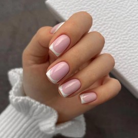 French Tip Press On Nails Short, White Square Press On Nails Full Cover White False Nail Tips Exquisite Design Acrylic Glue on Nails Full Cover Stick on Nails Short Artificial Nails for Women Manicure