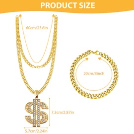 MADGININE 1 Pcs Dollar Sign Necklace, 1 Pcs Gold Bracelet, Money Chain Adjustable Gold Money Chain, Money Necklace,Gold Digger Accessoriesfor Rapper Accessories Role Play Carnival Party for Men Women
