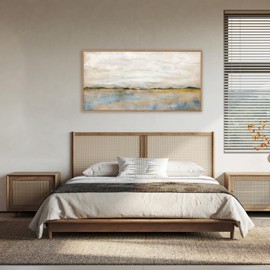 HLNIUC Abstract Mountain Lakes Framed Canvas Wall Art Set, Neutral Nature Landscape Wall Decor, Nordic Scenery Wall Painting, Modern Gallery Art Prints for Living Room, Bedroom, Office - 40"x20"x1