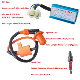 High Performance Racing GY6 Ignition Coil 6 Pin AC CDI Box +3 Electrode Spark Plug Kit for 50cc 125cc 150cc Moped Scooter ATV Go Kart