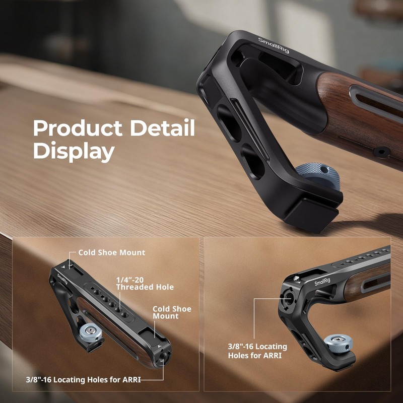 SmallRig Wooden Top Handle with NATO Clamp & NATO Rail,