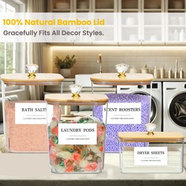 4 Pack Clear Laundry Detergent Container & Laundry Powder Container with 12 Lables, Dryer Sheet Holder with Lid for Laundry Room Organization, Holds for Beads, Dryer Balls